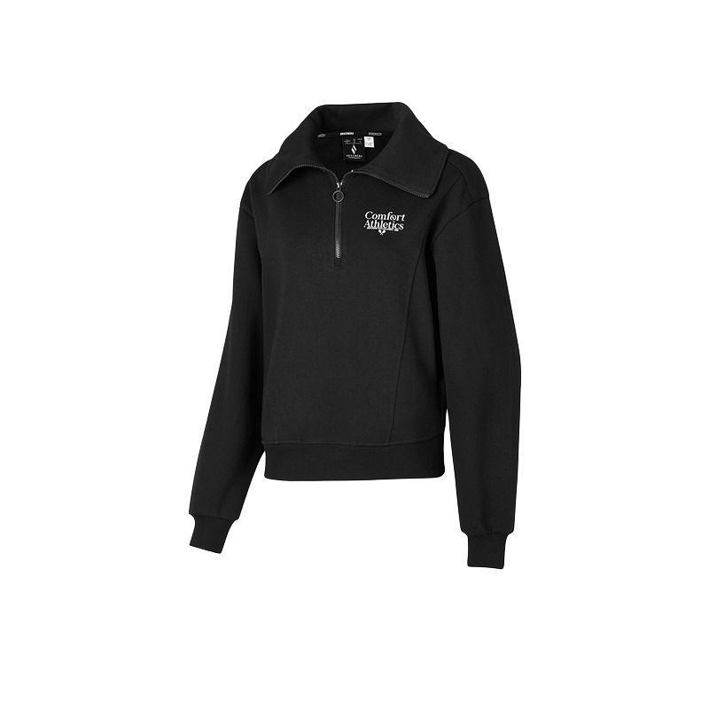 Skechers Goknit Knit Pullover Loose Half-Zip Sweatshirt Women sweatshirt Carbon-Black P423W049-0018 M