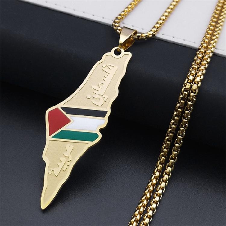 Collane d'Oro/Argento Collana di Mappa della Palestina alla Moda Collana in Acciaio Inossidabile