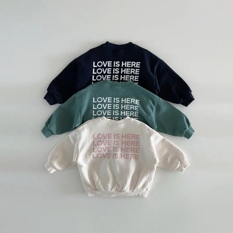 Autumn Winter Baby Sweatshirt Boy Girl Long Sleeve Letter Print Tops Toddler Casual Loose Pullover Outerwear Kids Top Clothes