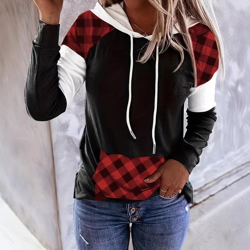 

DAFIFY Женская мода повседневные толстовки с капюшоном и свитшоты с длинным рукавом в клетку XL красный