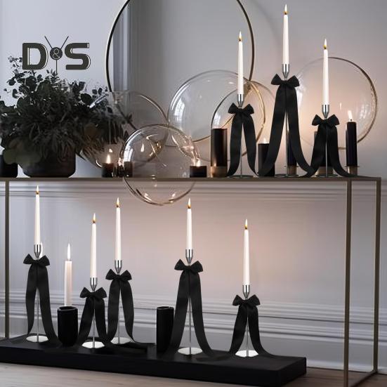 6 Pcs Candlestick Bow Decor Large Candle Holder Ribbon Bows Dining Table Centerpieces for Gift Wrapping Wedding Bridal Shower Bachelorette Party Decor