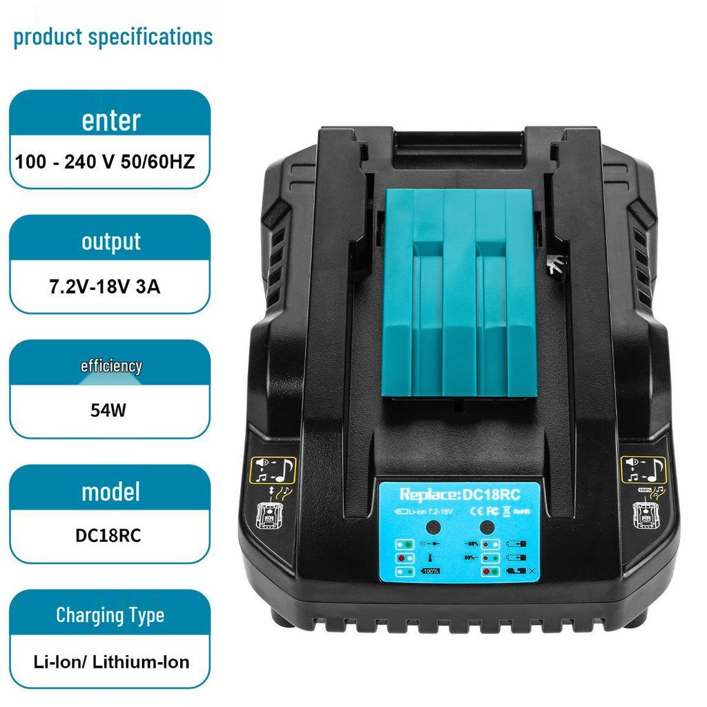 Compatible with Makita 7.2V-18V Lithium Battery Charger DC18RC MT18RC