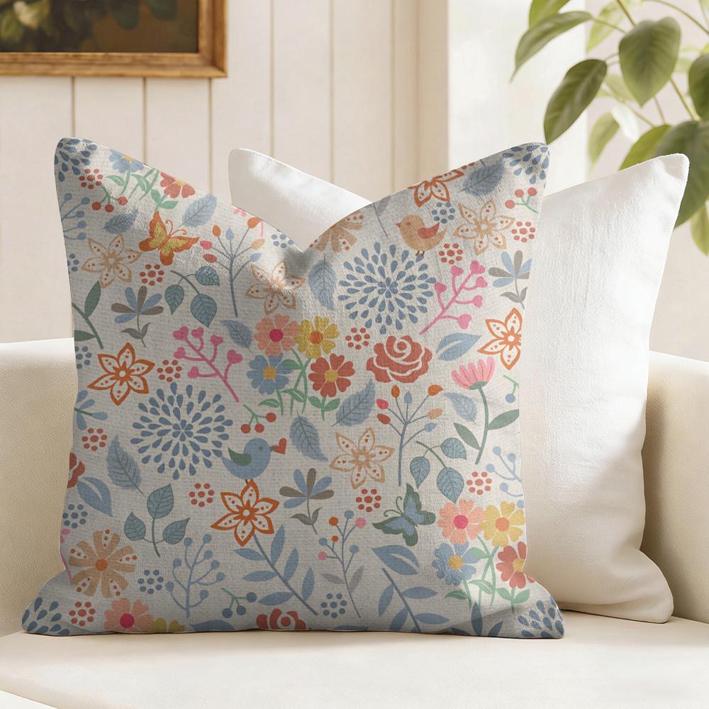 Boho Wildflowers Pattern Cushion Cover Natural Linen Pillow Cover Double-Sided Print Cushion Cover For Sofa Home Decor
