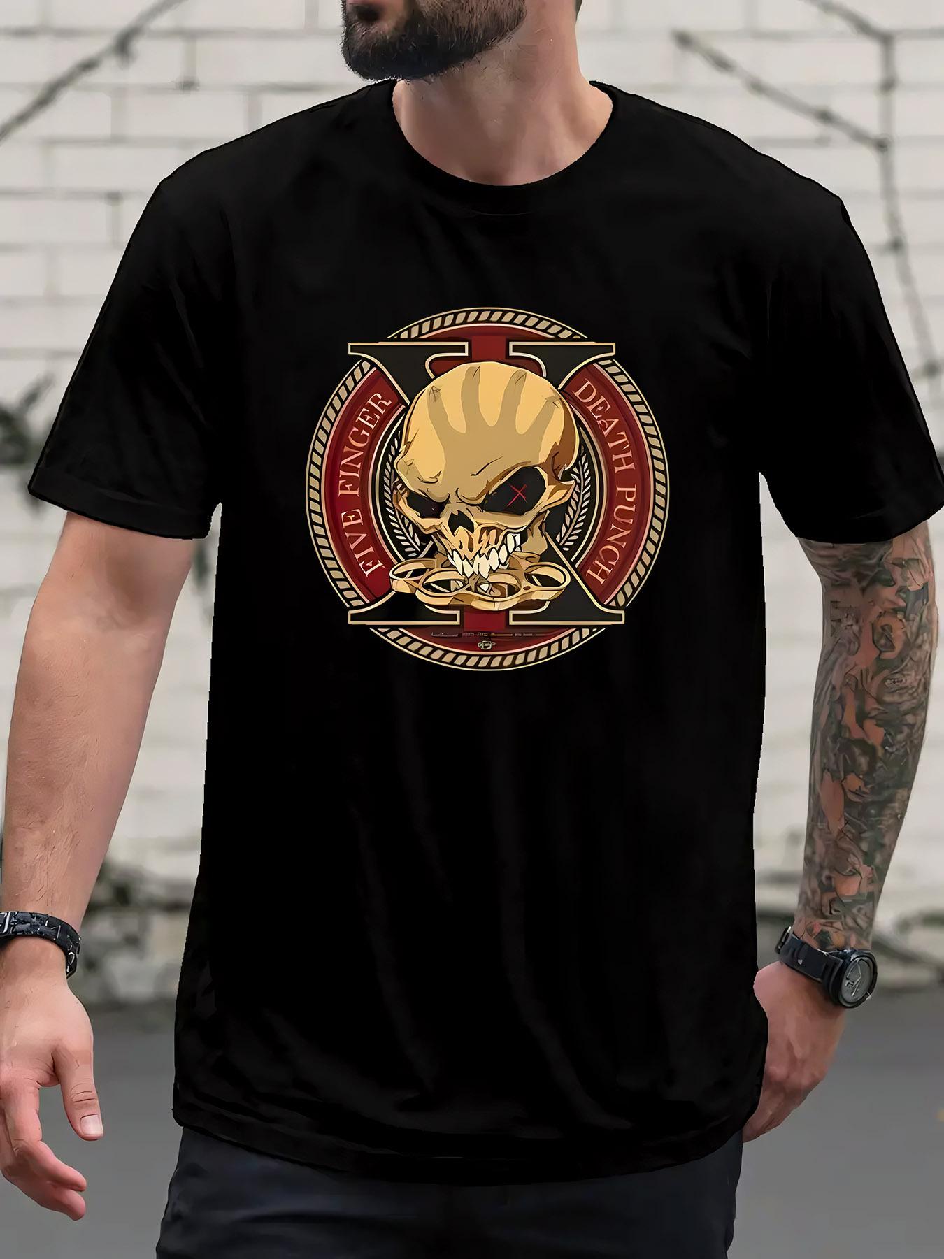 Black Skull Band Logo T-shirt - Casual Crew Neck L