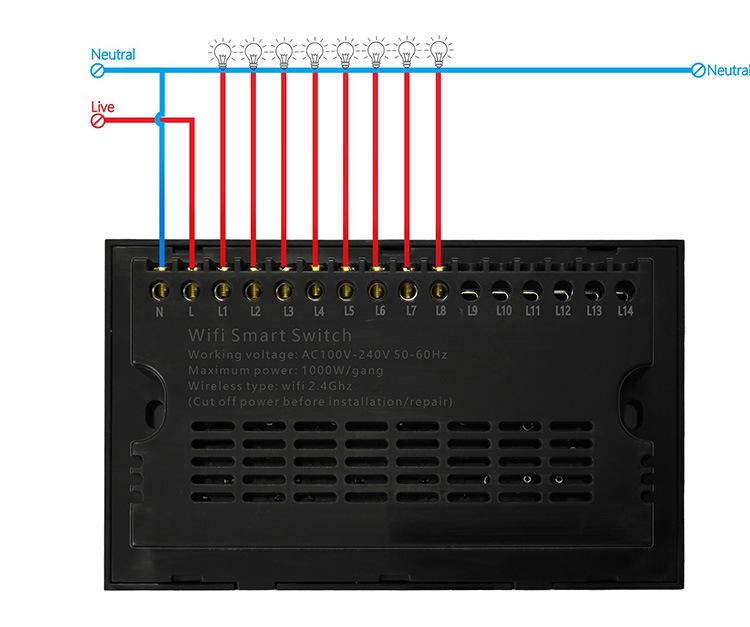 Zigbee 8-Way Smart Touch Panel Switch for Hotel Room Lights - Alexa Compatible Remote Wireless Control