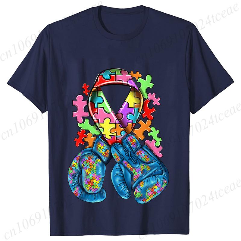 Autism Awareness with Boxing Gloves Shirts for Women Clothing Be Kind Puzzle Neurodiversity Tees Autistic Pride Female Clothing