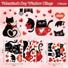 Whaline 6 Sheets Valentine' s Day Window Clings Window Decal Black Cat Red Love Heart Reble Anti-Collision Windows Decor for Wedding Anniversary Home