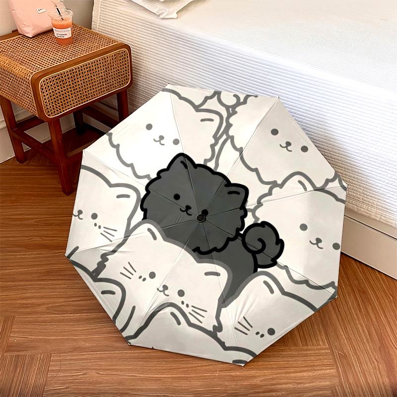 1 PC chow Automatic Folding Umbrella - Cartoon Pattern, Portable & Foldable Design with 8 Ribs, Christmas Birthday Gifts