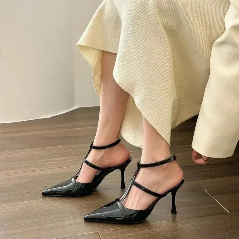 Shoes Heels Blue Pumps 2024 Pointed Wedge Sandals Ladies Slingback Orange Retro Straps Beige Latest Low Casual Women Shoes Pumps