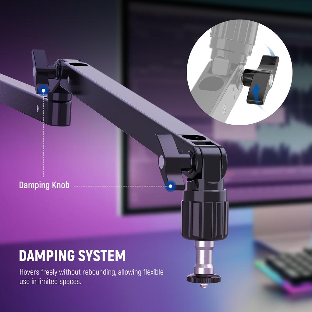NEEWER Slim Microphone Arm Desk Mount with Damping, 360° Rotation, Articulating Boom Arm with Height Adjustable Pole and Cable Management Channel