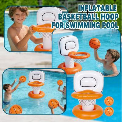 Aufblasbares Pool-Basketballkorb-Set mit schwimmender Basis und Ball, geeignet für Wasserspiele und Outdoor-Aktivitäten, strapazierfähiges Kunststoffmaterial