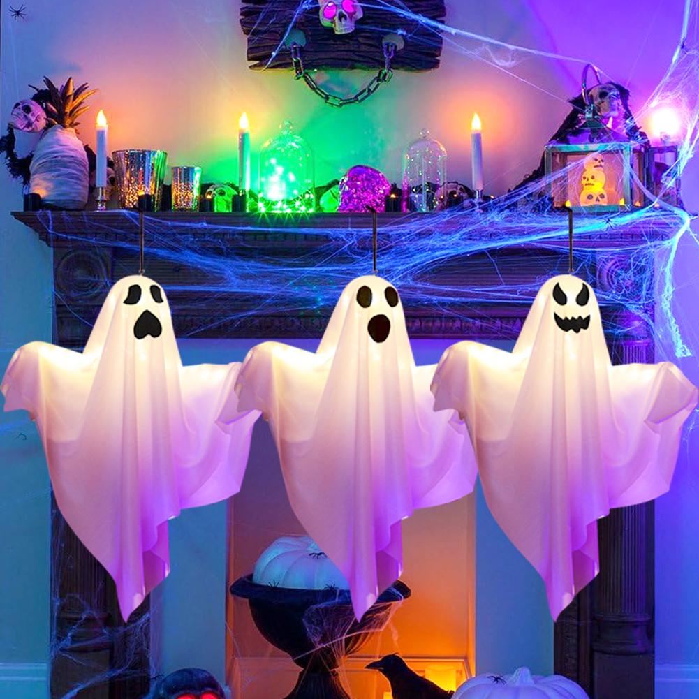 1-3pcs Hanging LED Ghosts Light Indoor Wall Bedroom Outdoor Party Garden Patio Front Porch Yard Scary Cute Spooky Halloween Orna