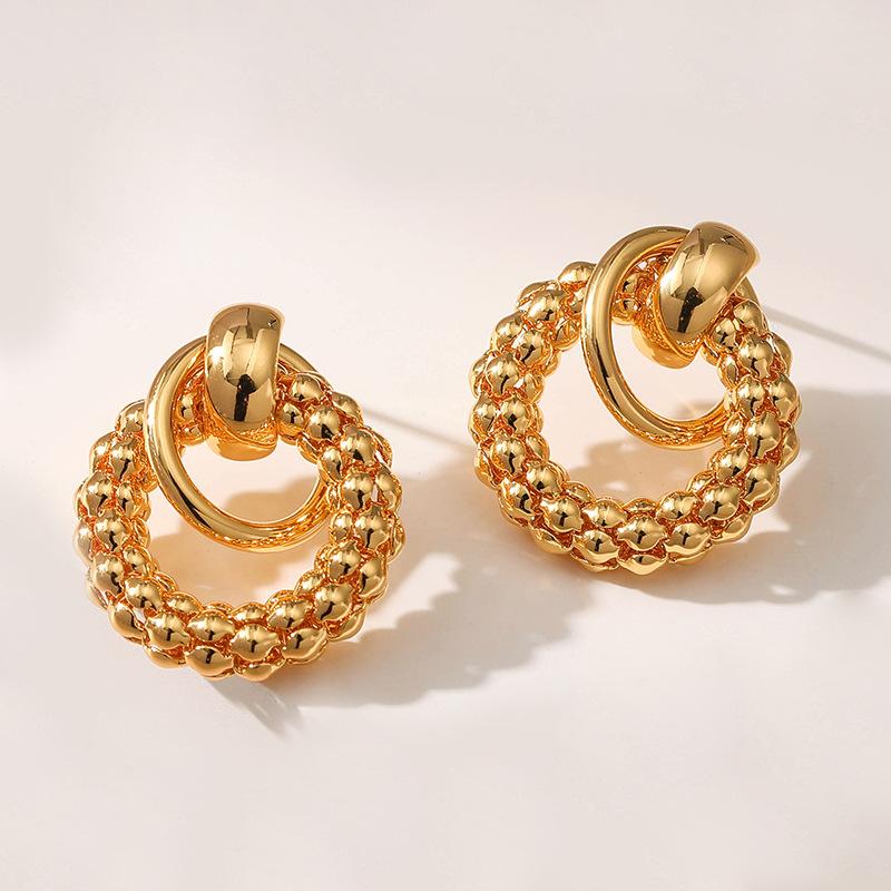 Vintage French Twisted 18k Gold Plated Hollow Circle Fashion Earrings For Women