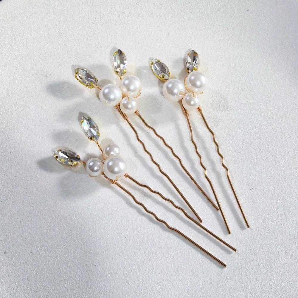 Pearl Crystal Hair Pins Comb Set Bridal Wedding Hair Accessories Handmade U-shaped Hairpins air Comb for Bridesmaids,Prom