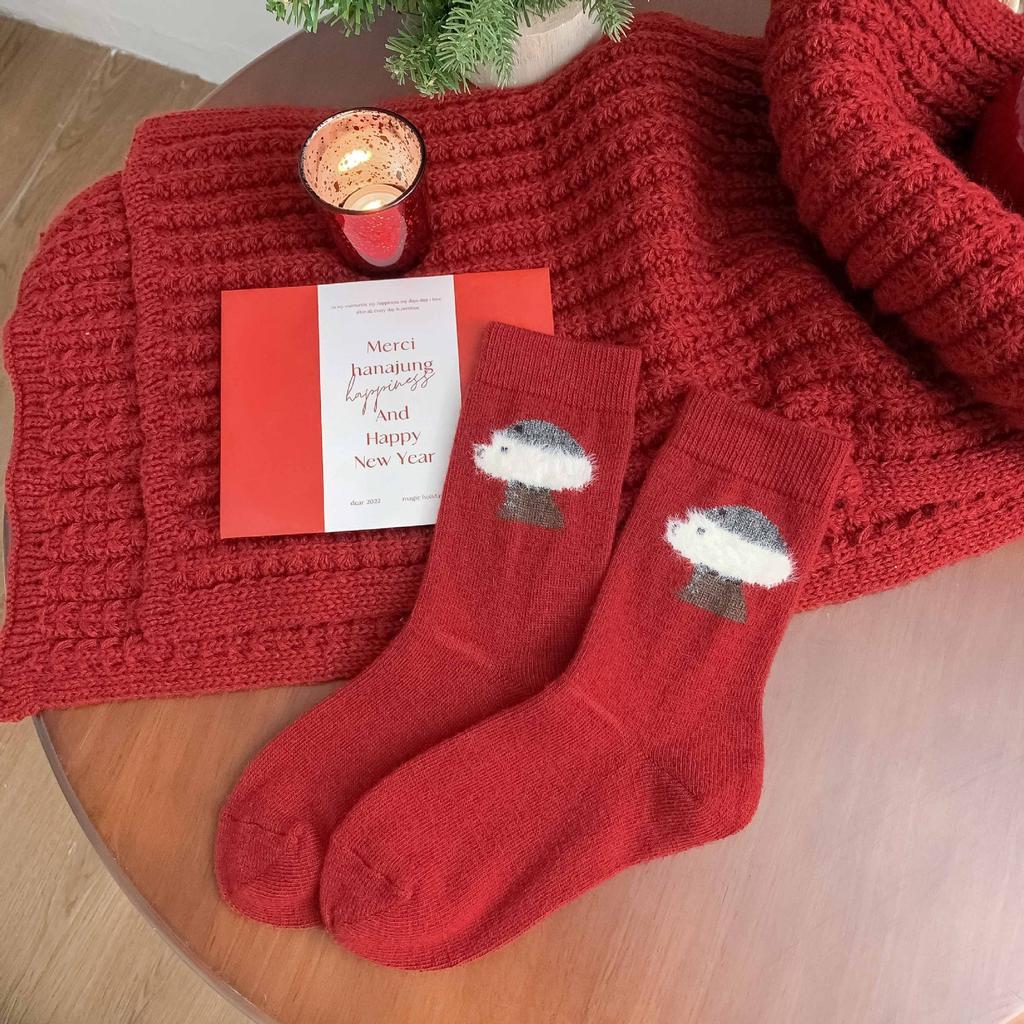 Red Twist Wool Socks, Winter Red Socks, Thickened Warm Socks, New Year'S Red Socks For The Year Of The Horse