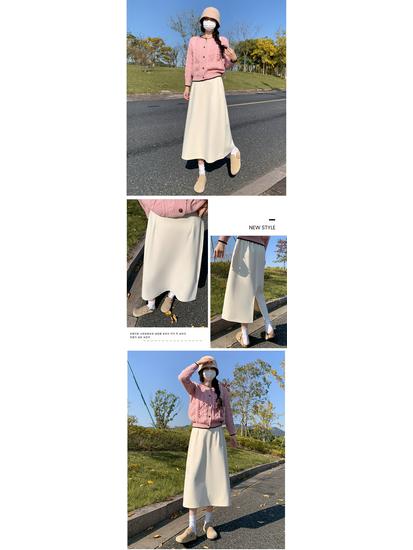 Woolen A-Line Umbrella Skirt for Women – Autumn/Winter 2025, Pear-Shaped Merade Color, Elegant Long Half Skirt