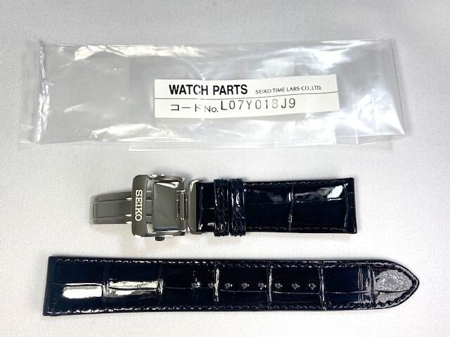 L07Y018J9 SEIKO Presage 20mm Leather Strap with Dark for Buckle, Crocodile, Blue, SARW011/ SARX019