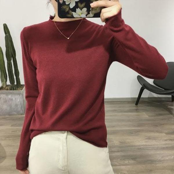 

Женский осенне-зимний свитер с полувысоким воротом, толстый свободный и утягивающий вязаный свитер L бордовый