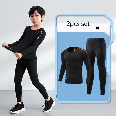 Boys Compression Tights Sets Running Training Fitness Sports Breathable Quick Drying Long Sleeve T-shirt