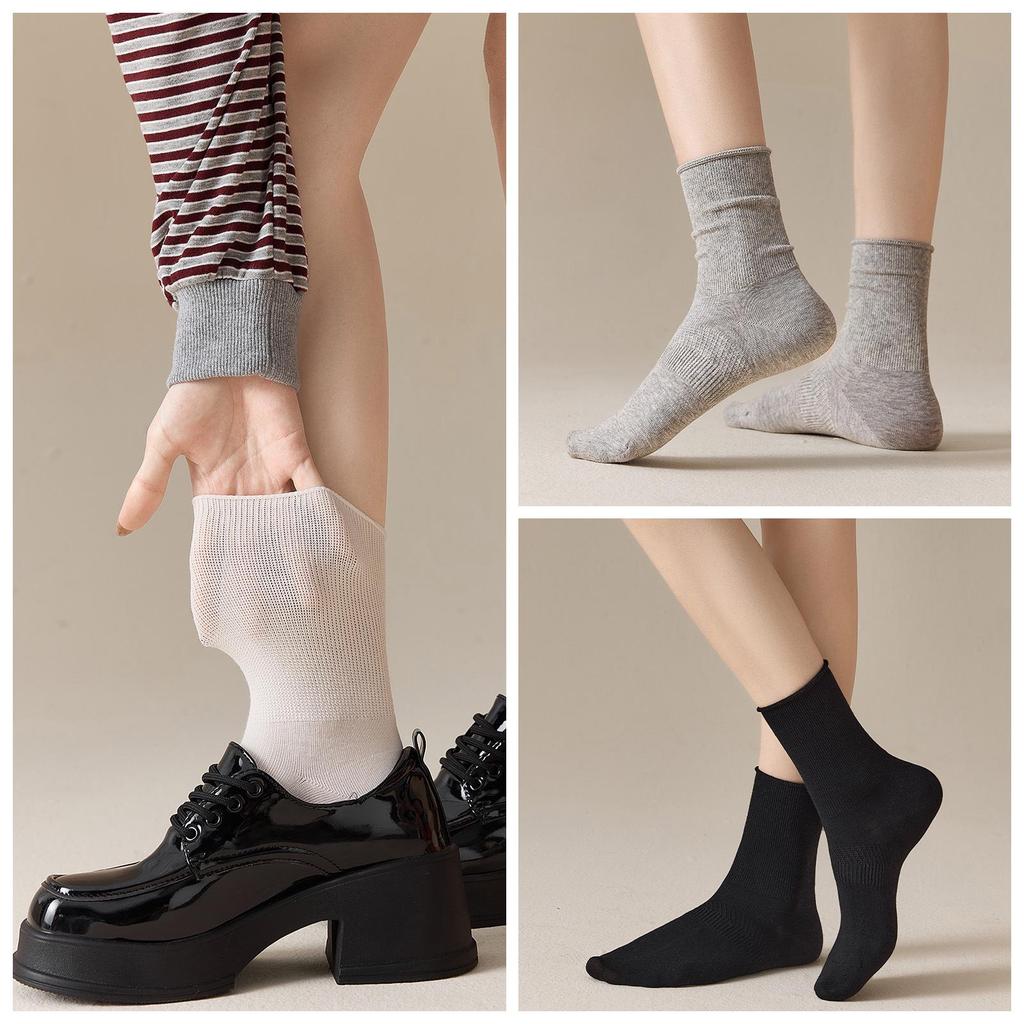 25-Pair Women's Mid-Tube Cotton Socks - Spring & Autumn, Anti-Pilling, Versatile Colors