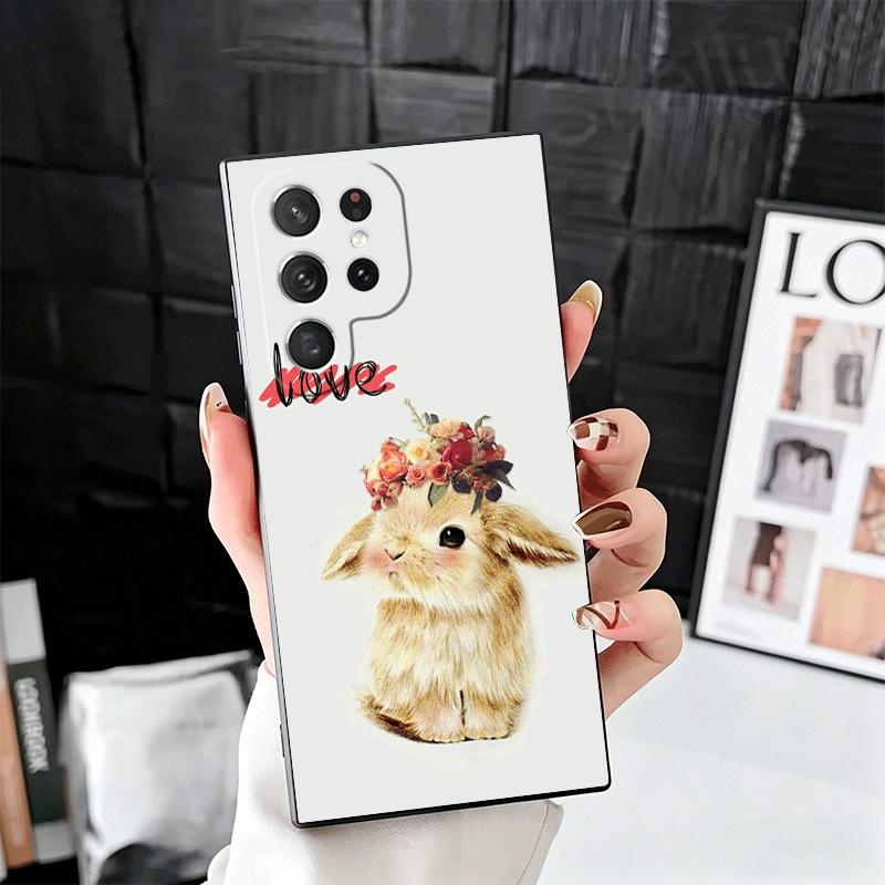 Cute Cartoon Bunny Rabbit Soft Phone Case for Samsung Galaxy S26 S25 Edge S24 Ultra S23 Plus S22 S21 FE S20 Black Cover Back She