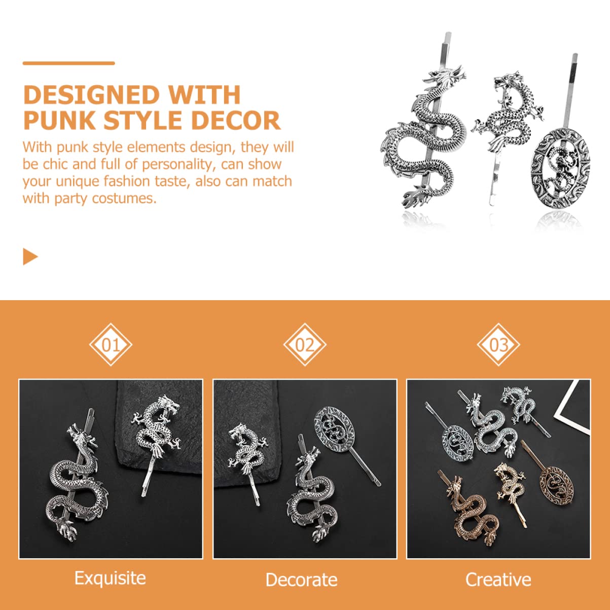 

Lurrose 12pcs Dragon Hair Clip, Punk Hair Clips, Dragon Bobby Pin, Punk Accessories for Women Girl