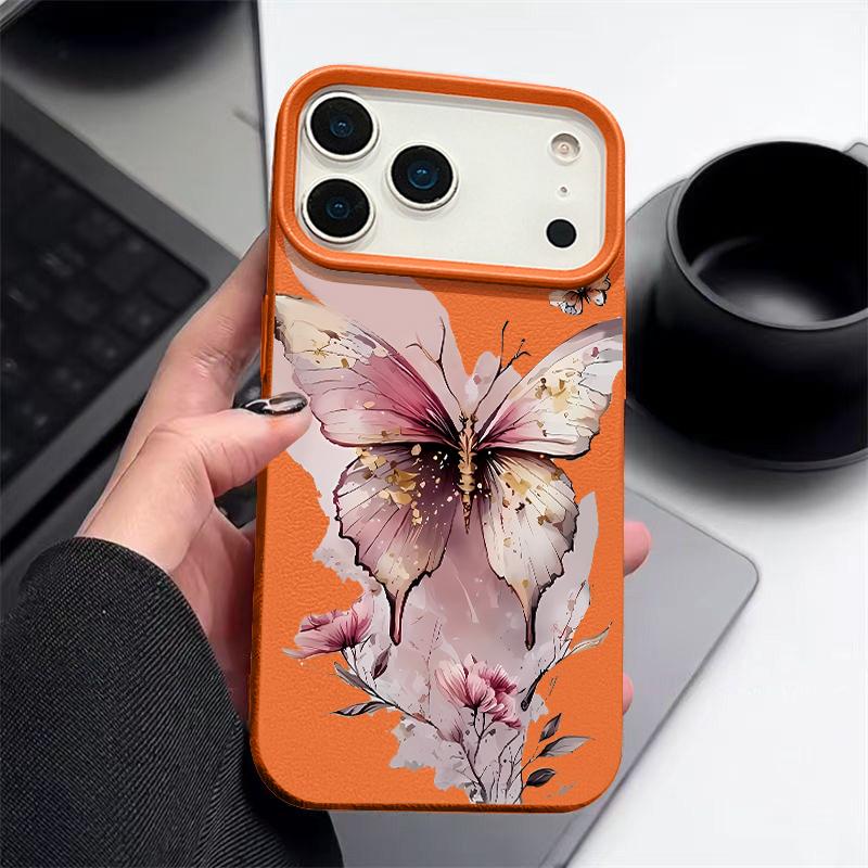 Coque de téléphone créative à imprimé papillon pour iPhone 17 Pro 17 16 15 14 13 12 Pro Max 11 Air 16e Texture cuir TPU Housse antichoc