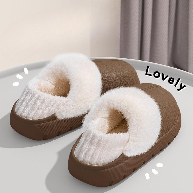 Waterproof Slippers, Anti-slip, Warm, Thick-soled Bags with Heels, and Fluffy Cotton Shoes for Outerwear