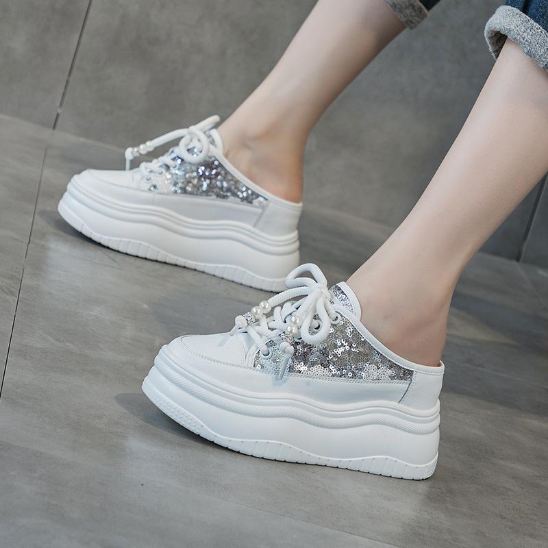 Baotou half slippers women's  new breathable cool slippers wear versatile thick soles inside to increase the height of women's shoes tide