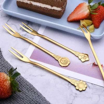 4PCS Fourchettes à Dessert Créatives en Acier Inoxydable avec Manche Fleur Fourchettes à Fruits à Deux Dents Ménagères Gâteau Desserts Gâteau de Lune Fourchette Arc-en-Ciel