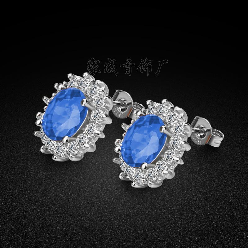 

Благородные серьги-пусеты принцессы, инкрустированные красным и синим цирконом, женские серьги-подвески с платиновым и серебряным покрытием, ювелирные изделия