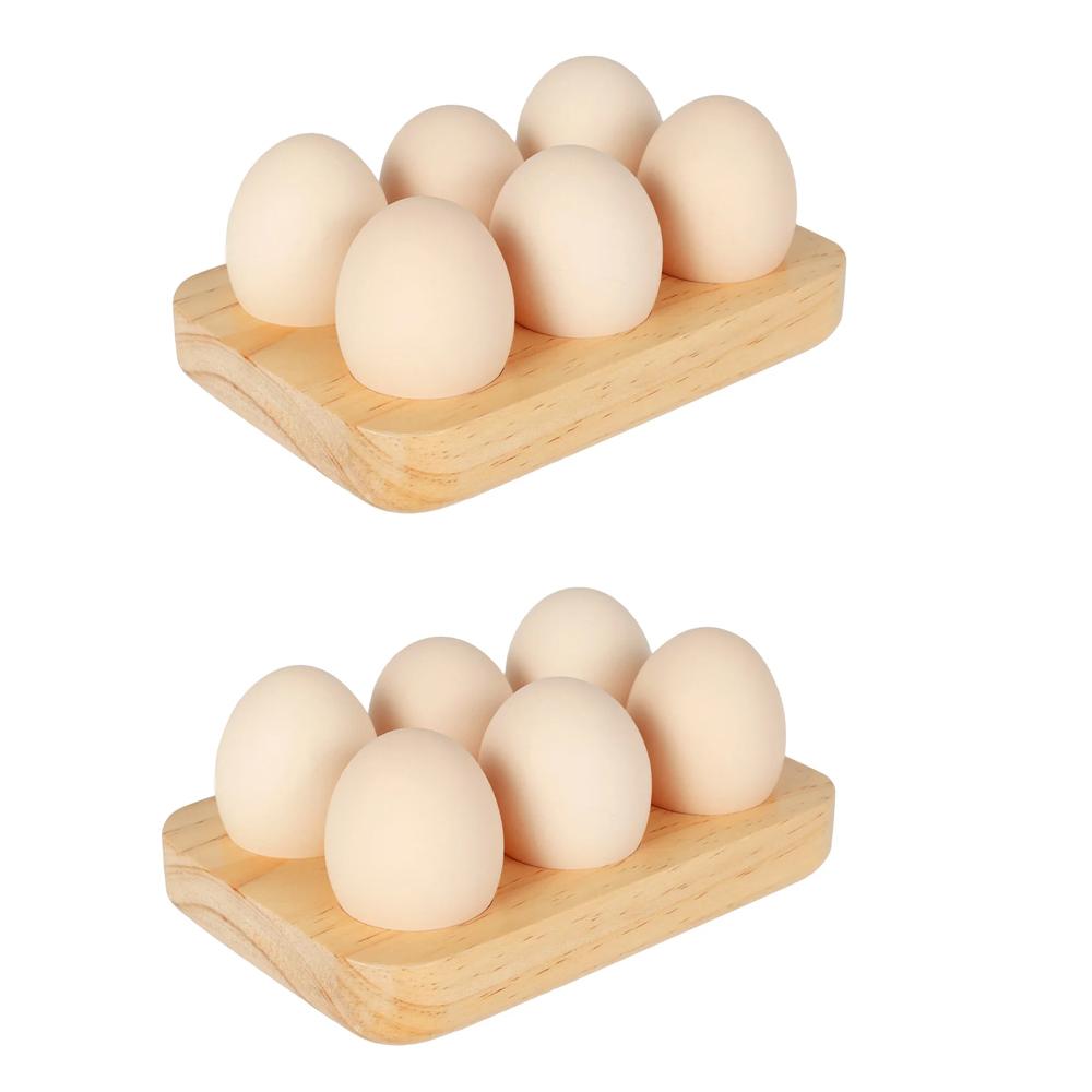 1/2Pcs Egg Tray 6/16 Hole Wood Egg Holder Space Saving Egg Plate Household Egg Storage Rack Accessories for Kitchen Refrigerator