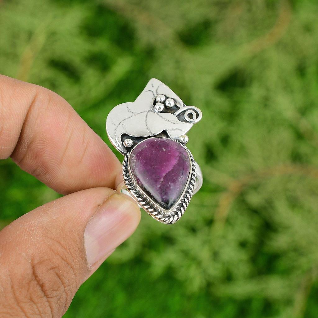 925 Sterling Silver Root Chakra Natural Star Ruby Promise Ring Jewelry US 7.75