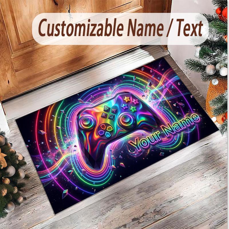 Neon Abstract Theme Soft Crystal Velvet Rug Custom Name & Text Print Non Slip Floor Rug for Bedroom Living Room