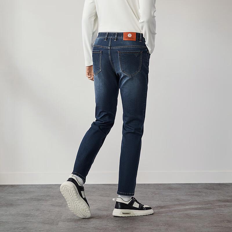 Septwolves Men's Warm Elastic Straight-Leg Jeans