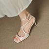 Fashion 2025 Summer Women Shoes Peep Toe Women Sandals Split Leather Pumps Slingback Elegant Gladiator High Heels Party Shoes