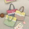 Sweet Bow Patchwork Lace Shopping Bags for Women Ctrast Color Plaid Ladies Bento Handbags Lightweight Portable Female Tote