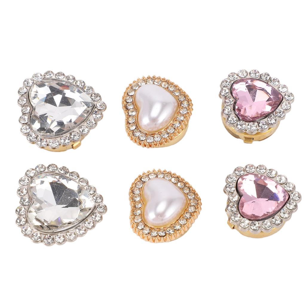 6Pcs Heart Rhinestone Button Covers Crystal Detachable Button Clips Decorative Clips Cufflink for Clothing