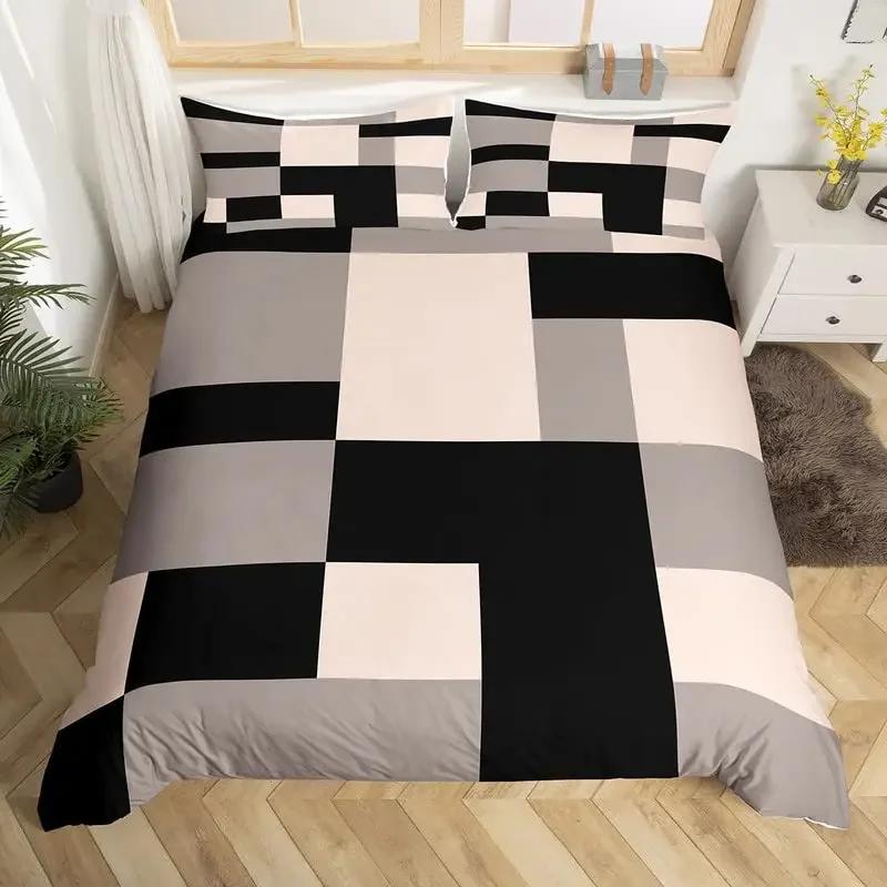 Comforter Geometric Single King Buffalo Check Comforter Modern Art Plaid Bedding Set Microfiber Geometry