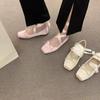Lace Tie Leg Satin Silk Ballet Flats Women Square Toe Bowknot Elastic Ballerinas Ladies Wedding Floral Shoes