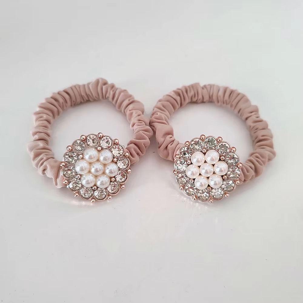 2pc Ice Silk Imitation Pearl Fashion High Ponytail Fashion Crystal Heart-shaped Geometric Hair Rope Rubber Band