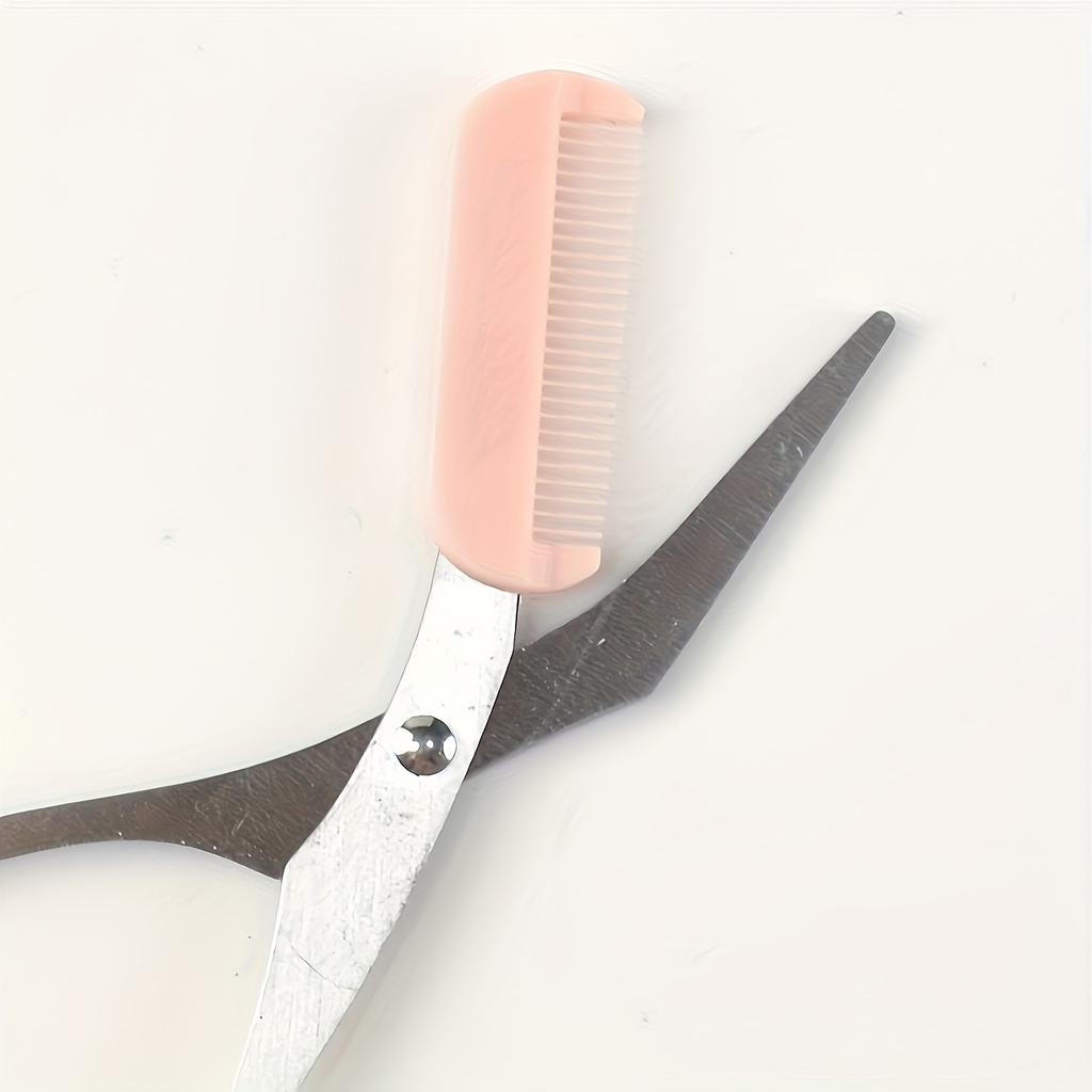 Stainless Steel Precision Eyebrow Scissors with Built-in Comb, Manual Grooming Tool, Compact & Portable, Plastic Handle