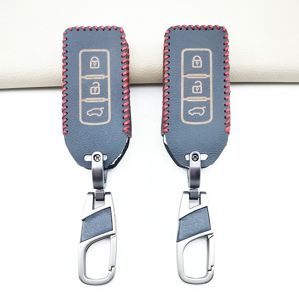 Leather Car Key Case Cover Set Fob For Mitsubishi Outlander Lancer Ex Asx Colt Grandis Pajero Sport 3 Buttons Remote Key Bag