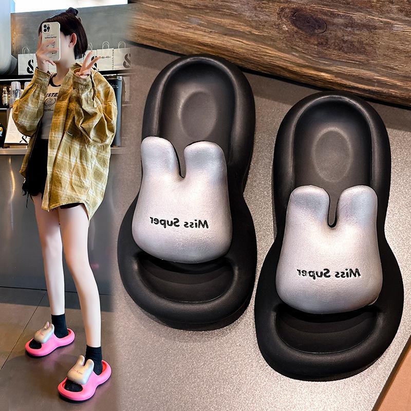 Ladies Thick Soled Slippers Womens Summer New Soft  Non Slip Outdoor  Indoor Wear Flat Bottomed Round Headed Slippers for Girls