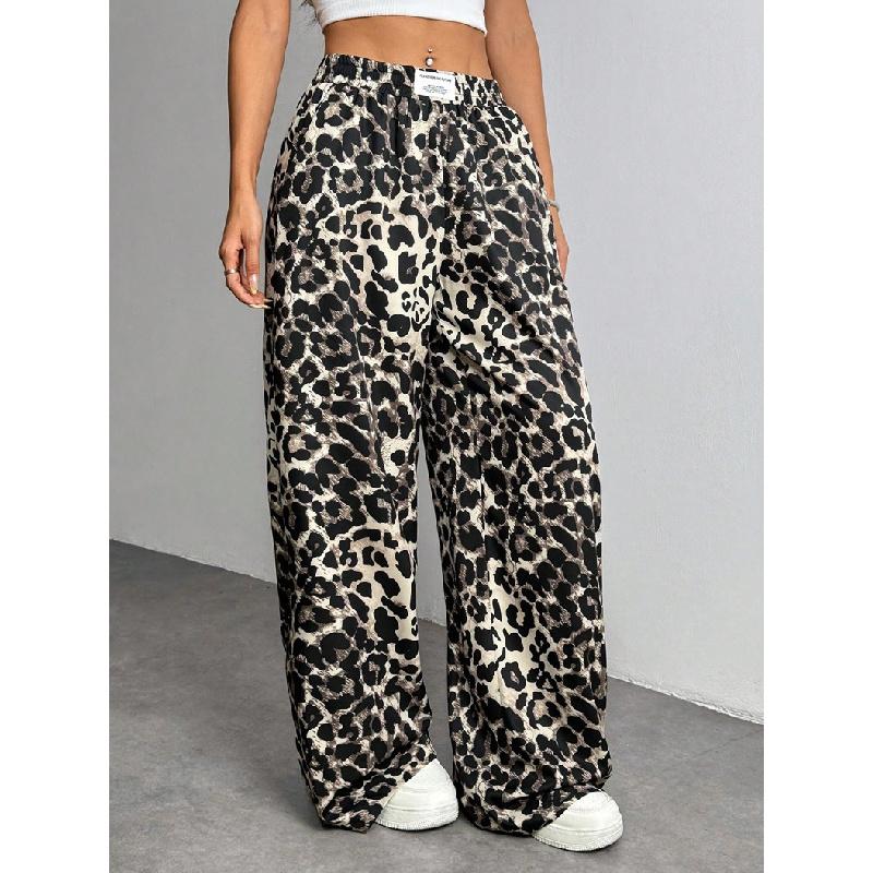 2026 Neue lässige Hose mit Leopardenmuster für Damen, lockere Passform, elastischer Bund, bedruckte Wide-Leg-Hose