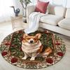 Cat and Dog with Roses,Round Area Rug,Carpet Rug for Living Room Bedroom Sofa Playroom Decor,Non-slip Floor Mat