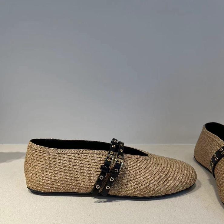 Fashion Hot Sale Loafers Women Cane Weave Flat Casual Shoes For Women Holiday Beach Shoes Mules Summer Slip On Outdoor Flat Shoes Lady