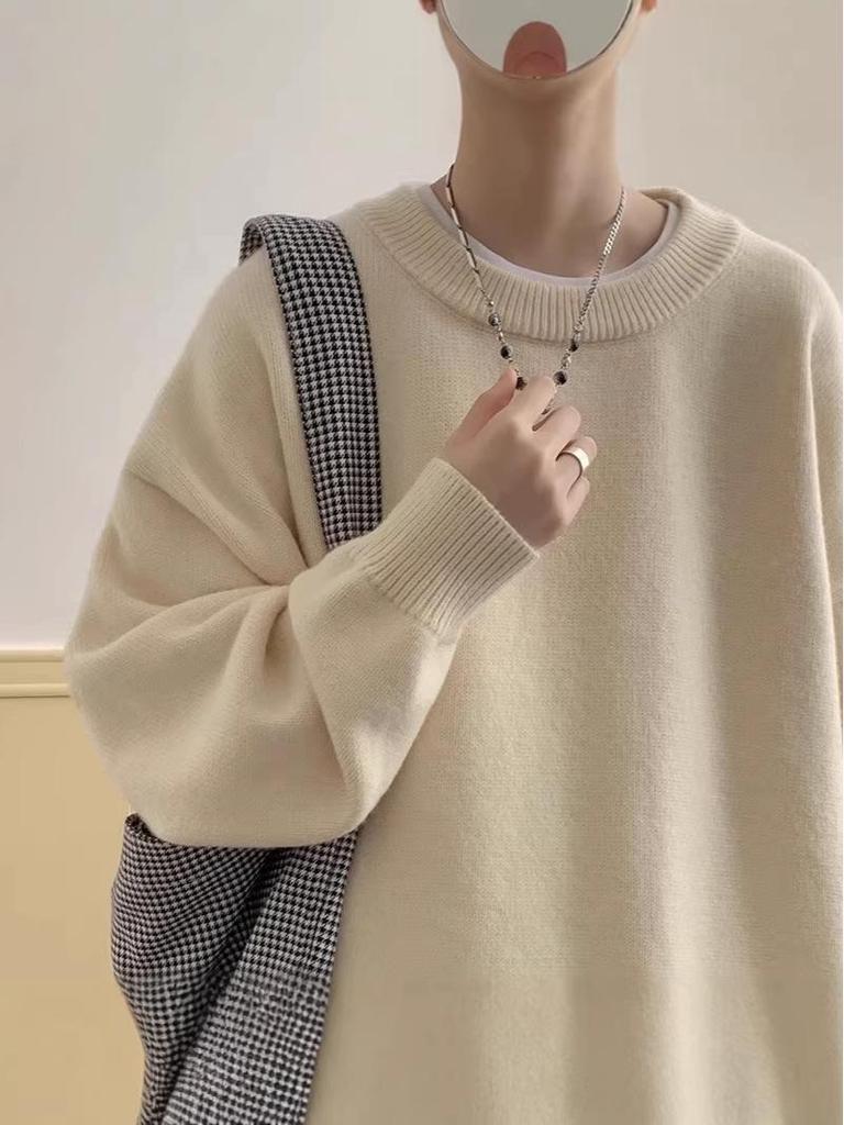 Autumn/Winter Men's Loose Lapel Sweater - Trendy Hong Kong Style Long Sleeve Knitwear