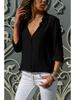 Women's Deep V Neck Long Sleeve Chiffon Shirt Solid Color Spring Summer Top