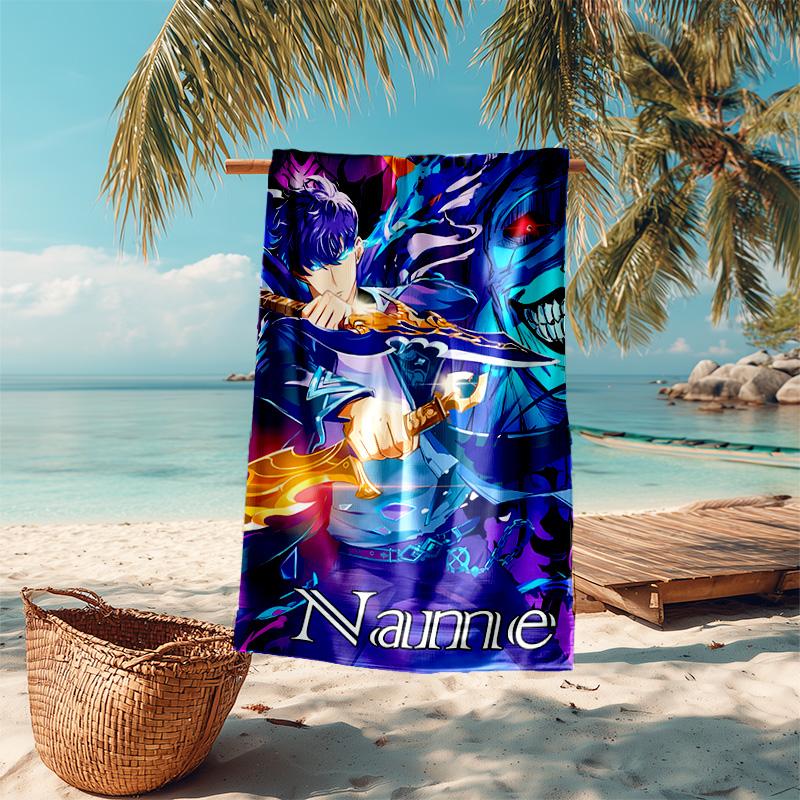 Personalized customized proof beach towel with Solo Leveling pattern - soft, absorbent,quick-drying,perfect swimming,camping&bathing